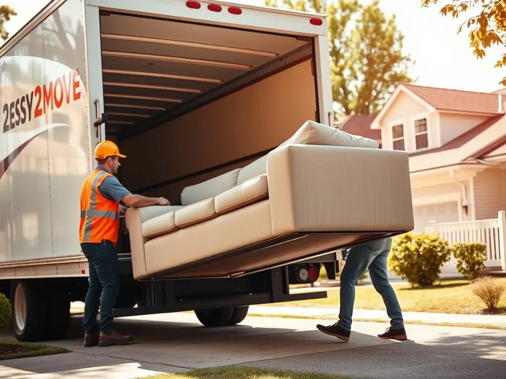 A Lenco Move Co moving crew carefully loading furniture onto a truck for a long-distance move.
