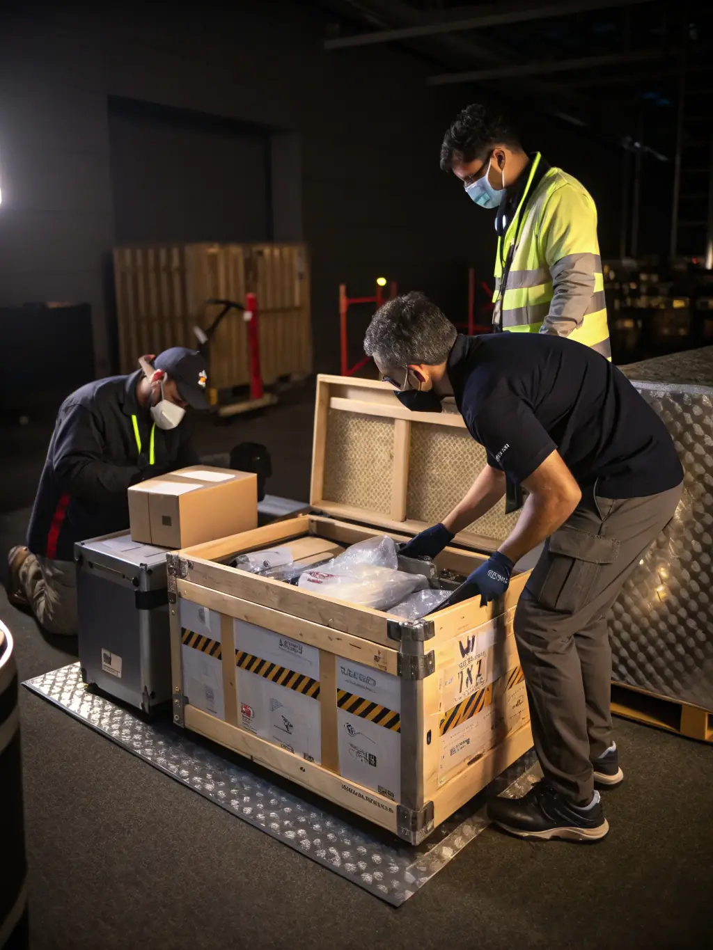 Close-up shot of movers carefully packing fragile items with protective materials, highlighting Lenco Move Co's packing and unpacking services.